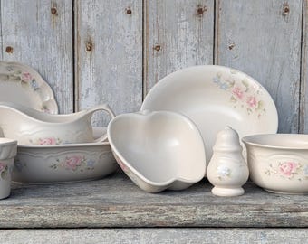 Pfaltzgraff TEA Rose pattern Dinnerware Platters plates bowls salt n pepper shakers