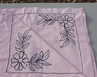 50s Hand embroidered tablecloth  large 47 x 29 inches