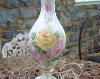Roses porcelain table lamp mid century