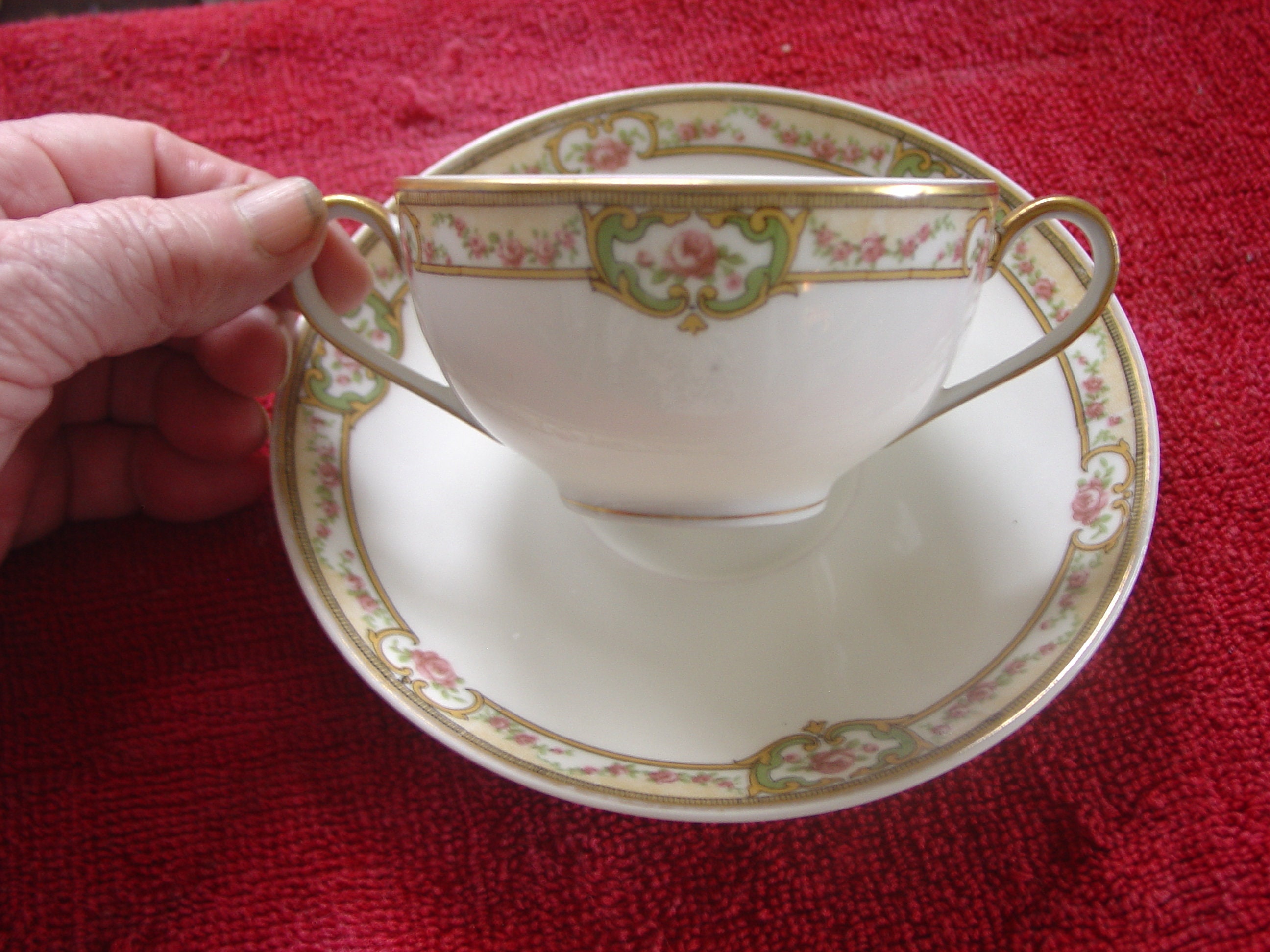 Theodore Haviland Limoges France Bouillon Loving Cups and Saucers