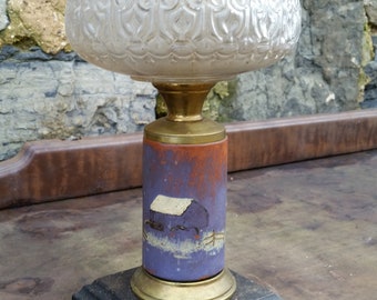 Scoville oil lamp hand painted Antique