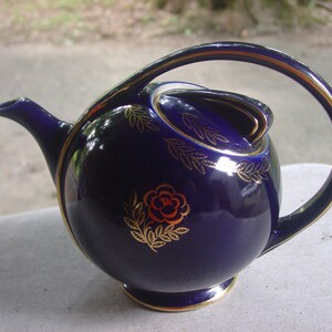 Hall Cobalt blue w gold TEAPOT tea pot Modernist style