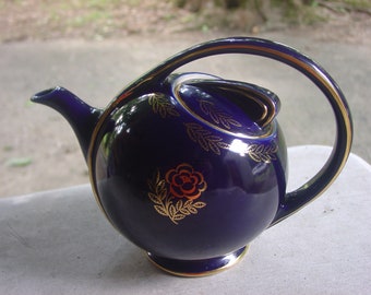 Hall Cobalt blue w gold TEAPOT tea pot Modernist style