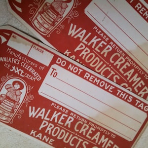 Walker creamery milk dairy tags advertising vintage mint