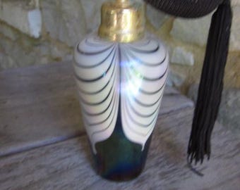 Art glass Perfume bottle Aurene n feather w atomizer