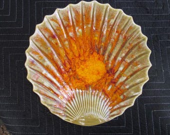 McCoy pottery orange shell dish 1970s signed