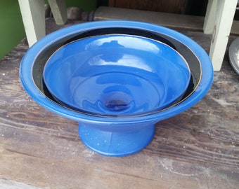 Art DECO era reverse painted compote center bowl choice blue or orange stripe