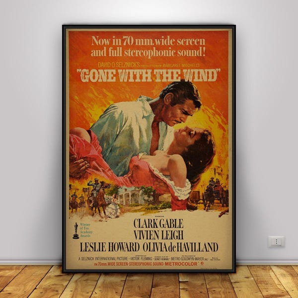 Gone with the Wind Poster, Scarlett O'Hara Rhett Butler Wall Art, Classic Film Print