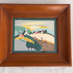 Margo Alexander Sophisticated Provincials Prints Pair - 1940s–50s California Folk Art - Framed Americana Serigraphs - Vintage Silk Screen