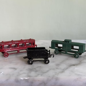 Miniature French Die Cast Train Cars - Set of 3 - Tiny Vintage Shadow Box Collection - Mini Holiday Decor - Made in France