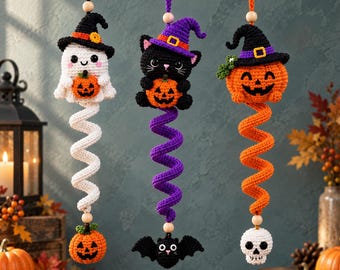 Halloween Crochet Spiral Pattern Bundle, 3-in-1 Spooky Amigurumi Ornaments PDF