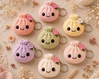 Dumpling Crochet Pattern PDF, Amigurumi Bao Bun Keychain, Easy Beginner Dim Sum Plush Tutorial, DIY Gift