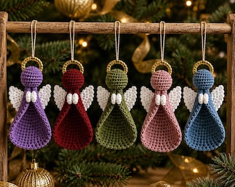 Häkelanleitung für einen Engel als Ornament (PDF), betender Engel als Amigurumi-Weihnachtsdekoration, digitaler Download.