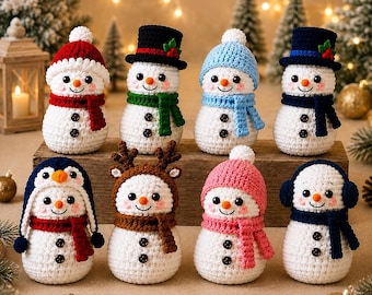 Häkelanleitungen für Weihnachtsschneemänner (PDF-Paket), Amigurumi-Schneemann-Häkelanleitung, DIY-Digitaldownload.