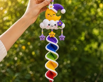 Regenbogen-Spiralwindspiel (PDF-Anleitung) | Amigurumi-Babymobile | Hängende Gartendekoration