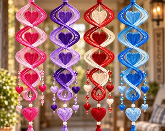 Crochet Spiral Heart Wind Spinner Pattern PDF, 4-in-1 Helix Hanging Garden Decor