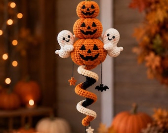 Häkelanleitung für ein Halloween-Windspiel, Geisterkürbis-Amigurumi (PDF)