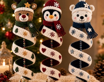 Häkelanleitung für Weihnachtsschmuck (PDF) | Rentier, Pinguin, Eisbär, Spirale, Amigurumi | Schlüsselanhänger mit Glocke, DIY-Weihnachtsgeschenk