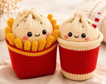 Amigurumi-Häkelanleitung (PDF) – Plüschtier: Pommes frites und Getränkebecher, süßes Fast-Food-Set, Sofort-Download