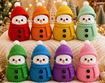 Häkelanleitung für einen Schneemann im Einmachglas (PDF), Amigurumi-Korb-Set, Weihnachtsdeko, 8 Farbvarianten