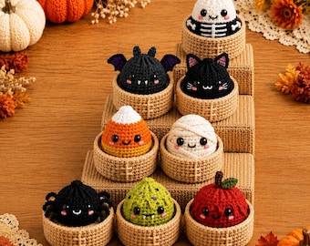 8 in 1 Spooky Treat Dumplings Crochet Pattern – dimple the dumpling , Halloween Amigurumi PDF Bundle, Easy Beginner Pattern