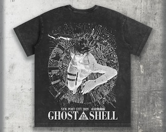 Ghost in the Shell Anime Tee Shirt, Retro Faded Relaxed Fit Manga Gym Clothing, Vintage Distressed Tee, Seinen Fantasy Gift for Anime Fan