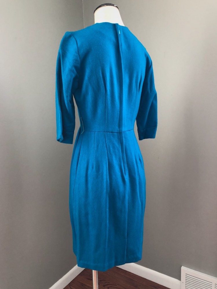 Vintage Tailored Blue Wool Secretary Jackie Kennedy Dress by - Etsy
