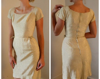 Schimmerndes Gold Vintage Cocktail Wiggle Kleid der 1960er Jahre