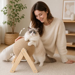 Cat Scratching Ball Toy for Small Cats, Sisal Rope Scratcher, Wooden Cat Scratch Ball, Kitten Scratching Post, Furniture Protector