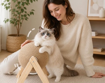 Cat Scratching Ball Toy for Small Cats, Sisal Rope Scratcher, Wooden Cat Scratch Ball, Kitten Scratching Post, Furniture Protector