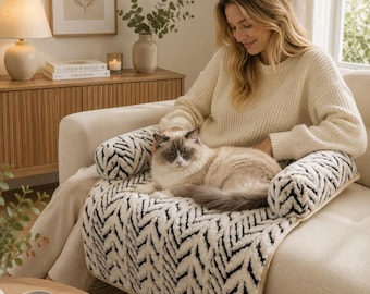 Bäddsoffa med bolster för husdjur, plyschskydd för hund och katt, halkfri bädd, mjukt sofföverdrag för små och medelstora husdjur