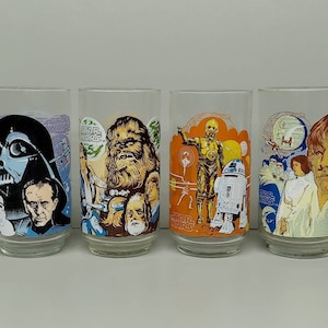 1977 Star Wars A New Hope Burger King Coca Cola Glasses, Vintage Glassware,  CHOOSE YOUR GLASS: Darth Vader, Han Solo, R2-D2, Luke Skywalker 