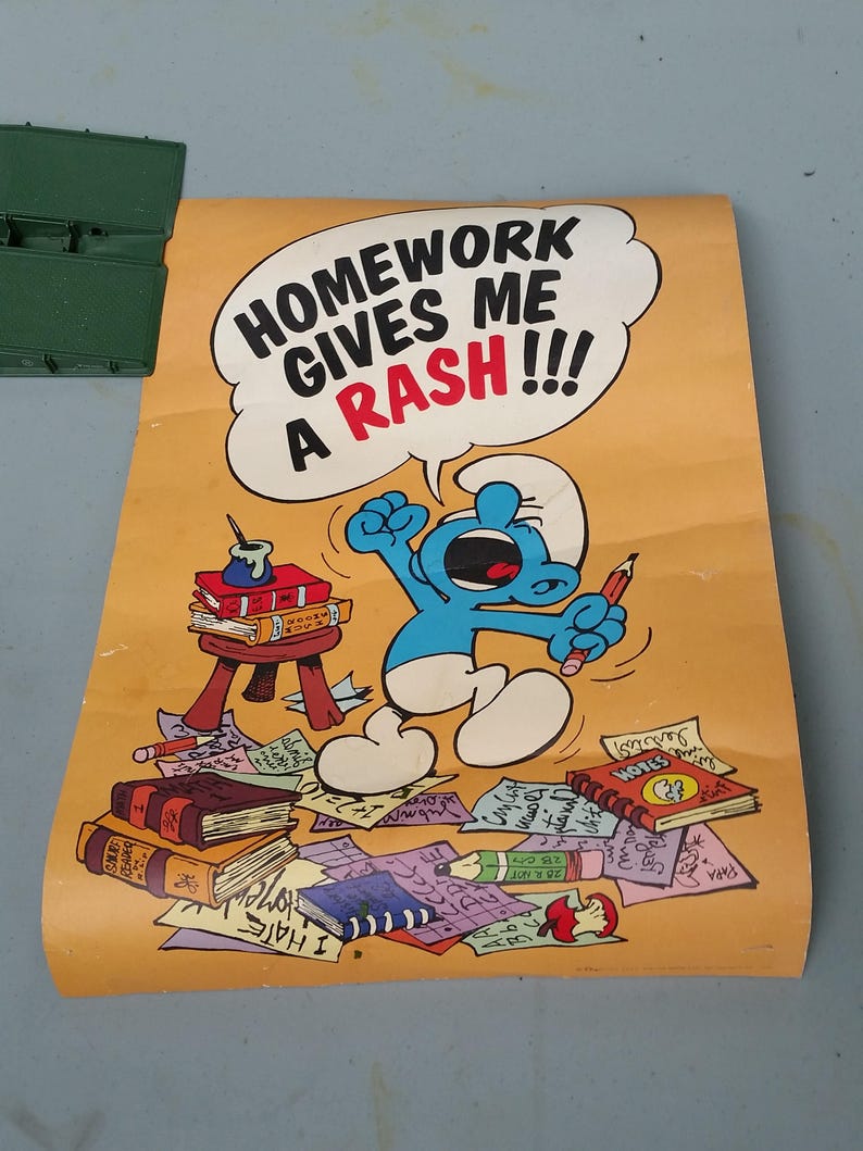 Smurf Homework Gives Me a Rash Poster 13x19 Wallace Berrie Etsy