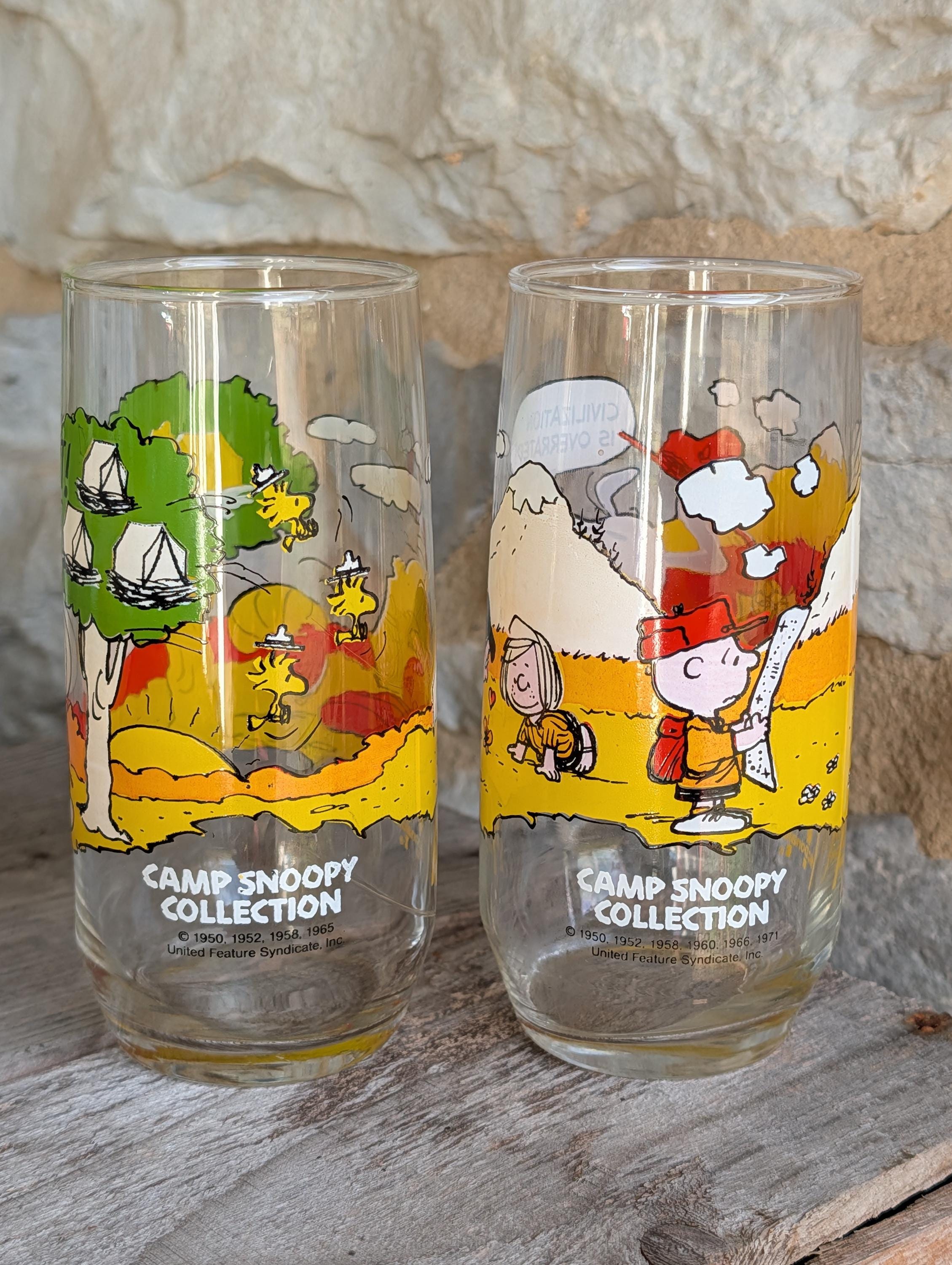 Camp Snoopy Mcdonalds Glass Factory FLAWS Drink Tumblers 1983