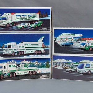 Hess Trucks 1995 through 1999 NIB (tested WORKING) helicopter emergency racers shuttle