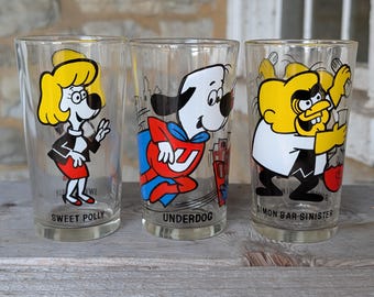Underdog cartoon drink glass tumblers Leonardo TTV 1970s
