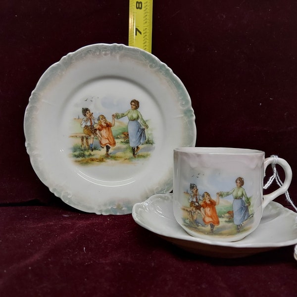 Victorian child's place setting cup saucer plate mother child 19th