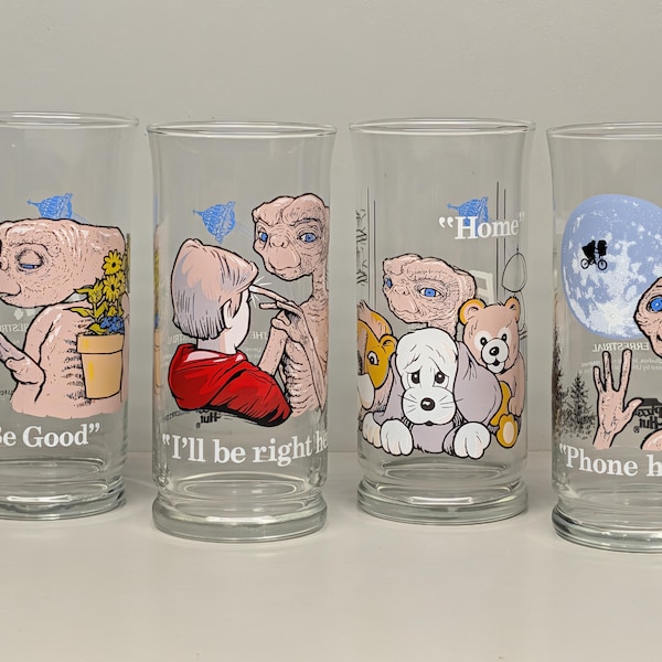 E.T. the Extra Terrestrial drink glass tumblers Pizza Hut 1982 Libbey glass