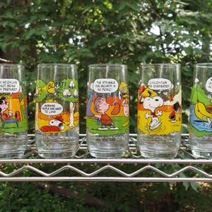 Camp Snoopy Collection McDonald&#39;s collector series glass drink tumblers glasses 1983 peanuts