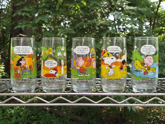 Camp Snoopy McDonalds collector series glass drink tumblers glasses 1983 peanuts (each)