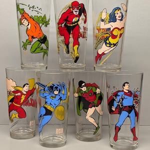 DC Comics superhero character glasses drink tumblers Pepsi promo 1978