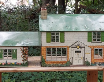 Marx tin litho Suburban Colonial dollhouse with breezeway