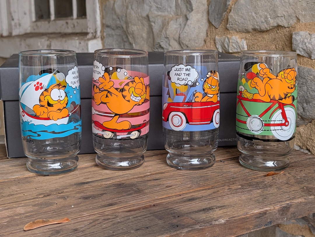 Mcdonalds Garfield Drink Tumbler Glasses 1980s Jim Davis Anchor