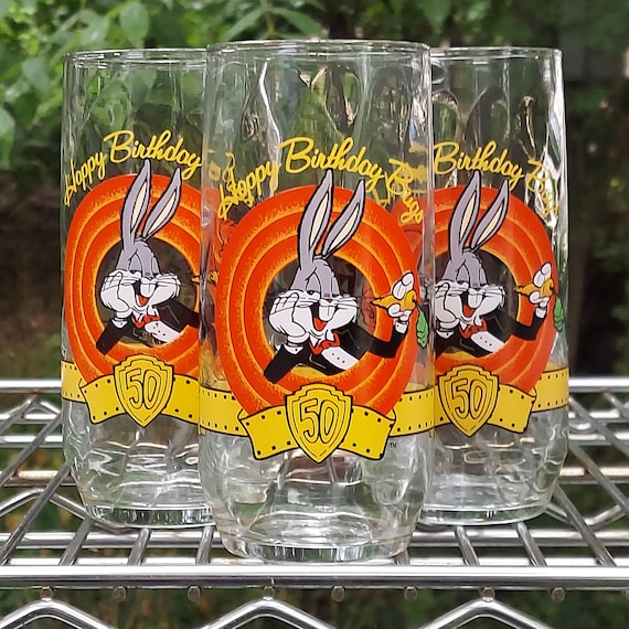 Bugs Bunny Happy Birthday 50th Anniversary Glass Drink Tumblers