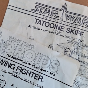 Kenner Star Wars instructions Droids A-wing or POTF Tatooine Skiff 1985