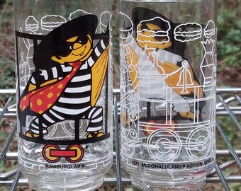 Mcdonalds Mcdonaldland Action Series Glass Drink Tumblers Glasses