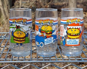 McDonalds McVote '86 series glass drink tumblers glasses 1980s