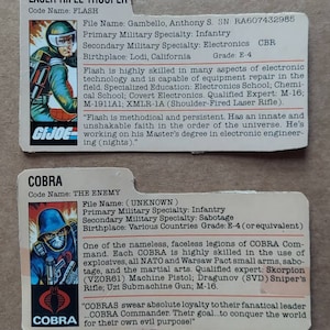 GI Joe File Karten für Serie 1 gerade Arm Figuren ARAH von Hasbro 1982