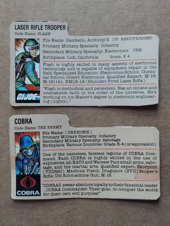 GI Joe File Cards for Series 1 Straight Arm Figures ARAH by Hasbro