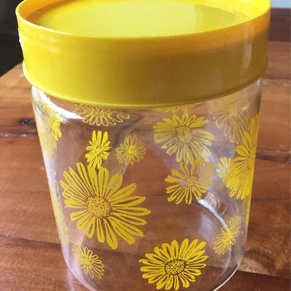 Vintage Corning Brand Yellow Daisy Flower Canister!